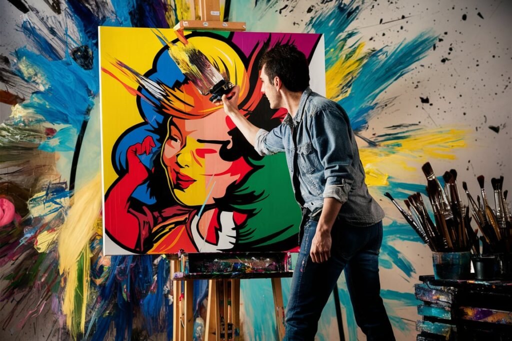 Cartoon in popart stijl schilderen